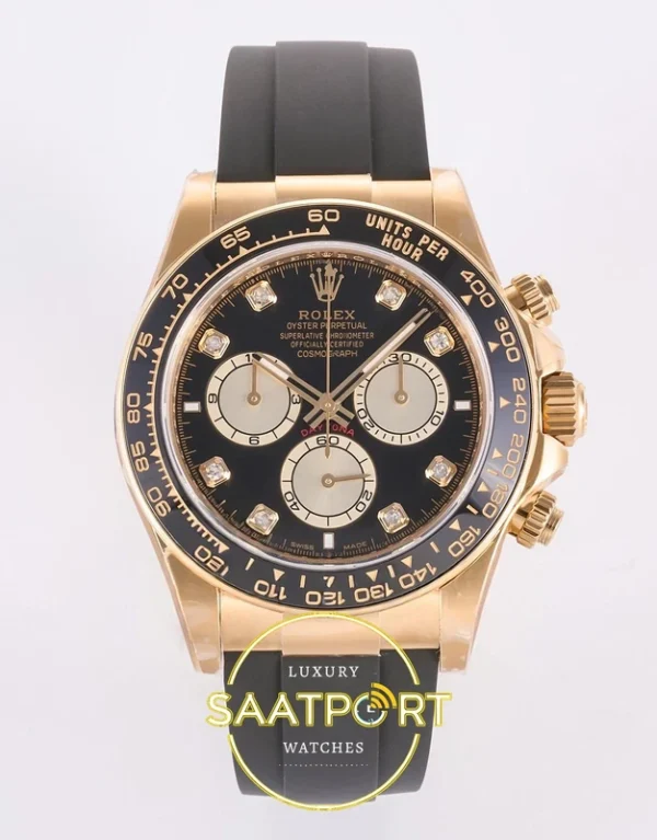Rolex Daytona 40mm 126518 Yellow Gold Black Diamonds 3BF Factory Eta Saat karşıdan görünüm