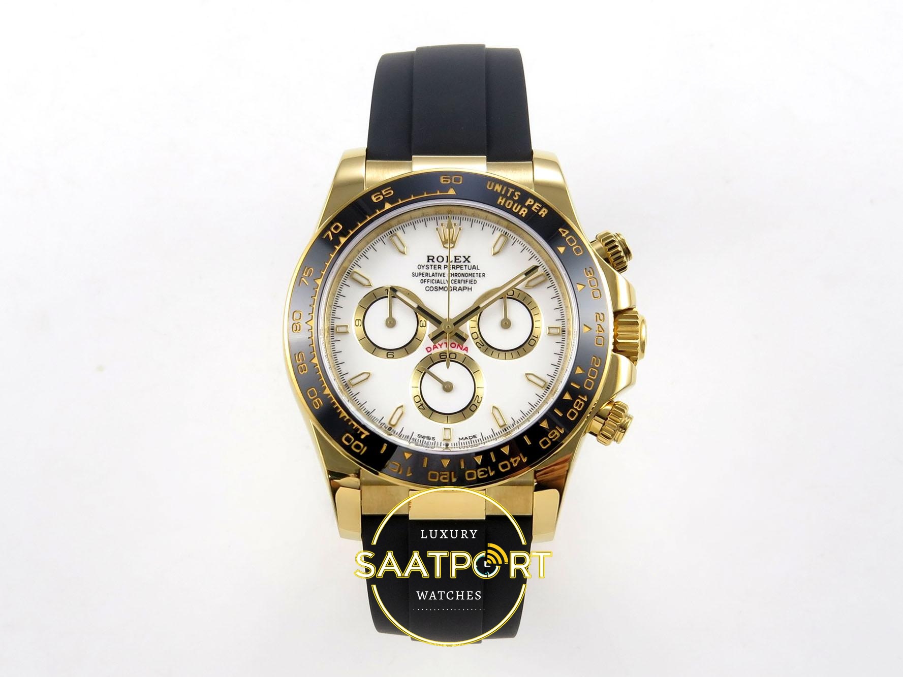 01-110 Rolex Daytona 40mm 126518 White Oysterflex ZF Factory Eta Saat karşıdan görünüm
