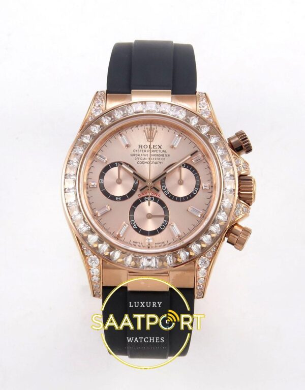 Rolex Daytona 40mm 126535TBR Rose Gold Oysterflex QF Factory Eta Saat karşıdan görünüm