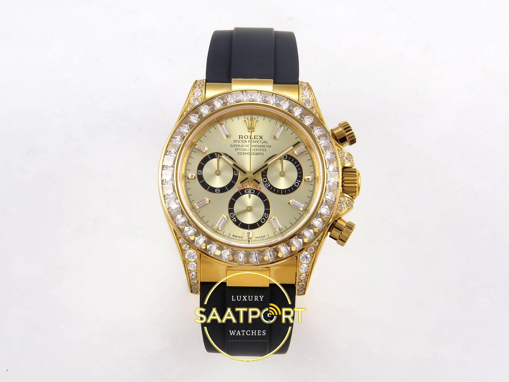 01-127 Rolex Daytona 40mm 126538TBR Yellow Gold Oysterflex QF Factory Eta Saat karşıdan görünüm