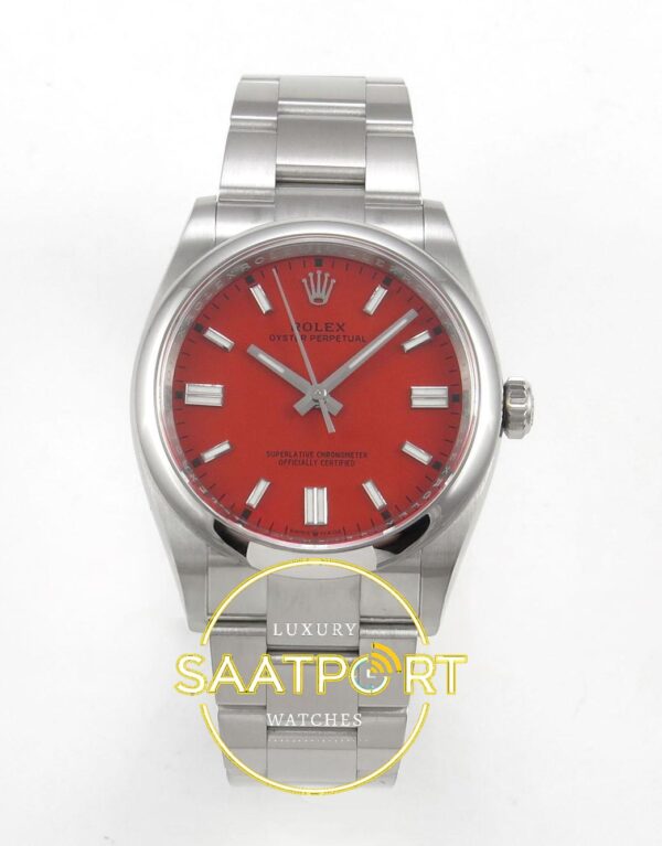 Rolex Oyster Perpetual 41mm 124300 Red Dial VSF Factory Super Clone ETA karşıdan görünüm