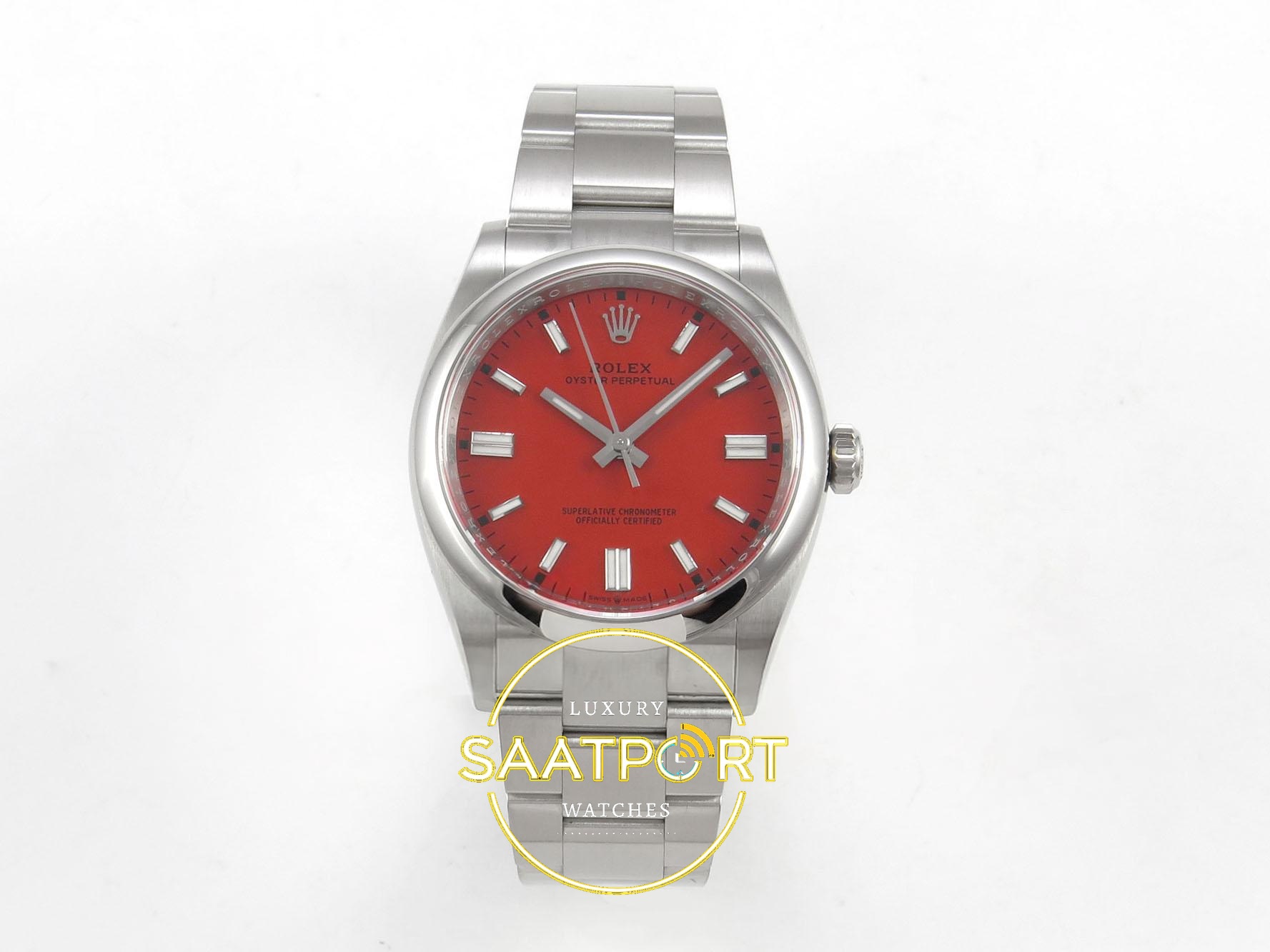 01-13 Rolex Oyster Perpetual 41mm 124300 Red Dial VSF Factory Super Clone ETA karşıdan görünüm