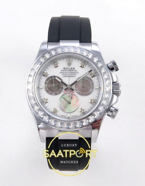 Rolex Daytona 40mm 126539TBR White MOP Oysterflex QF Factory Eta Saat karşıdan görünüm