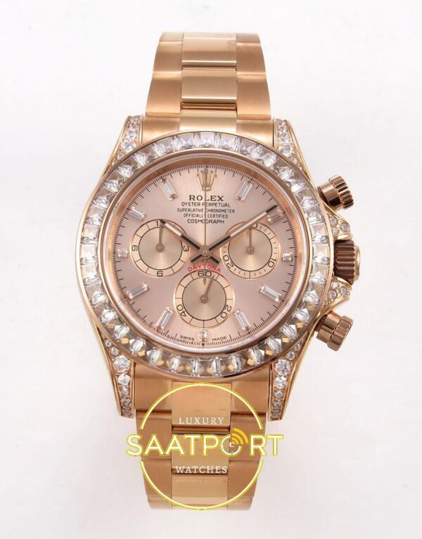 Rolex Daytona 40mm 126595TBR Rose Gold Rose Gold Bracelet QF Factory Eta Saat karşıdan görünüm