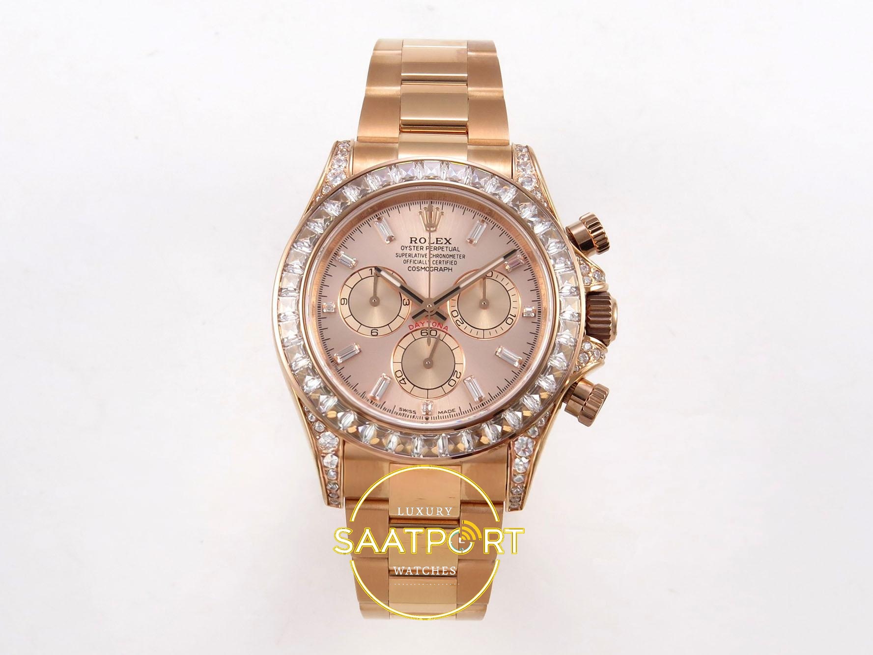 01-133 Rolex Daytona 40mm 126595TBR Rose Gold Rose Gold Bracelet QF Factory Eta Saat karşıdan görünüm
