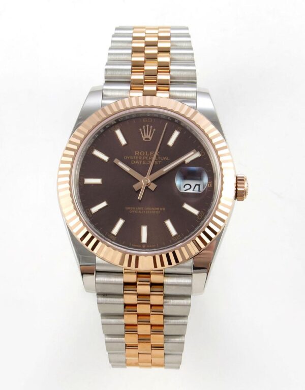 Rolex Datejust 41mm 126331 Brown Stick Dial Jubilee VSF Factory Eta Saat karşıdan görünüm