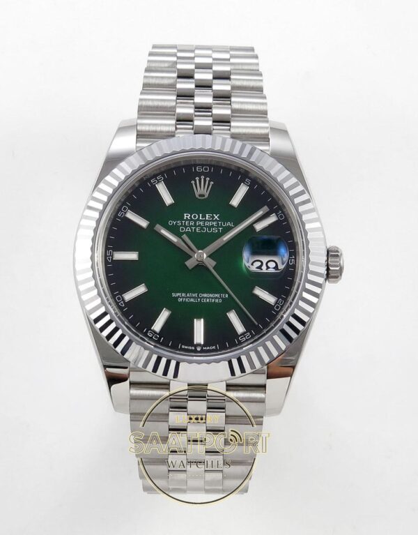Rolex Datejust 41mm 126334 Ombre Green Fluted Jubilee VSF Factory Super Clone ETA karşıdan görünüm