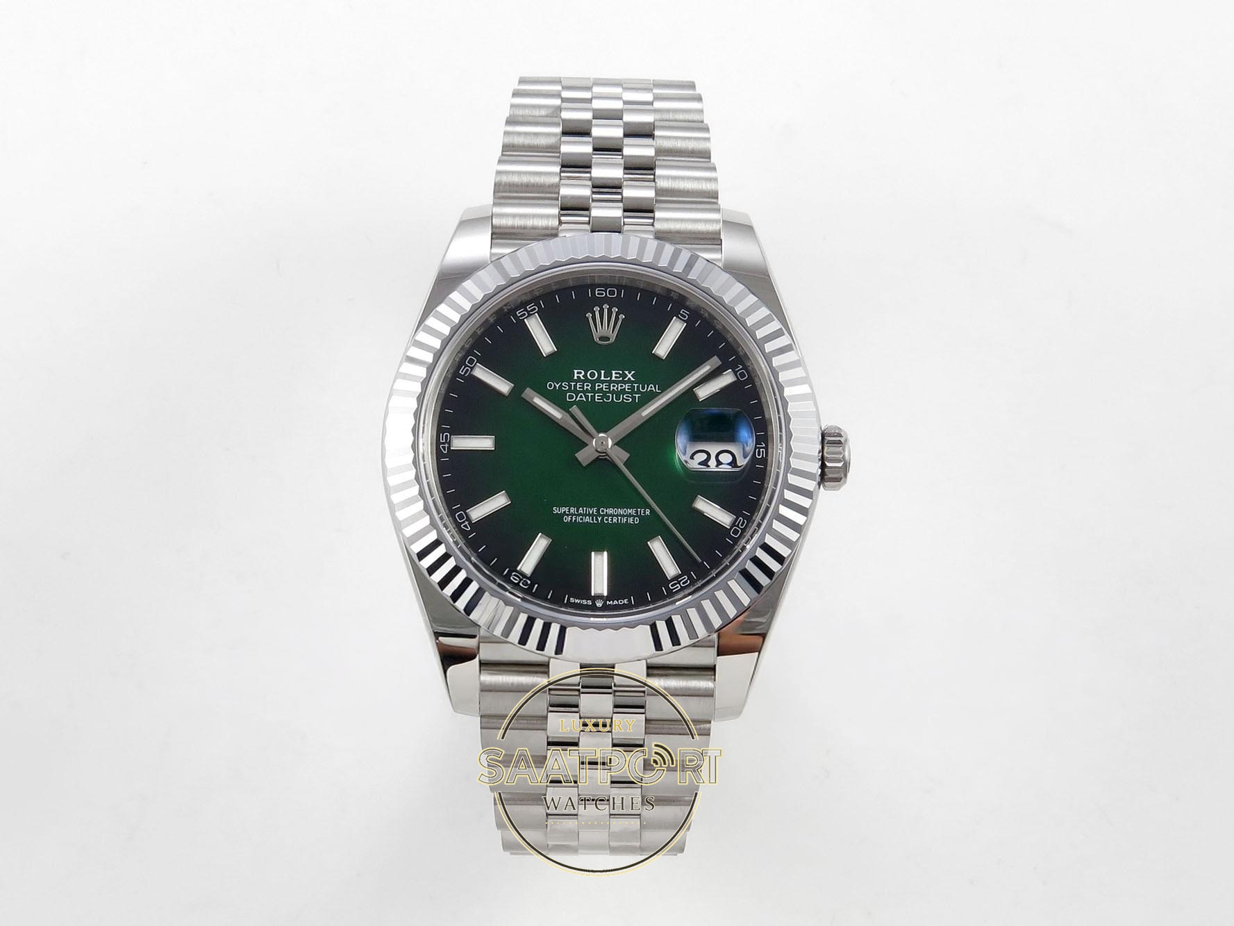 01-2 Rolex Datejust 41mm 126334 Ombre Green Fluted Jubilee VSF Factory Super Clone ETA karşıdan görünüm