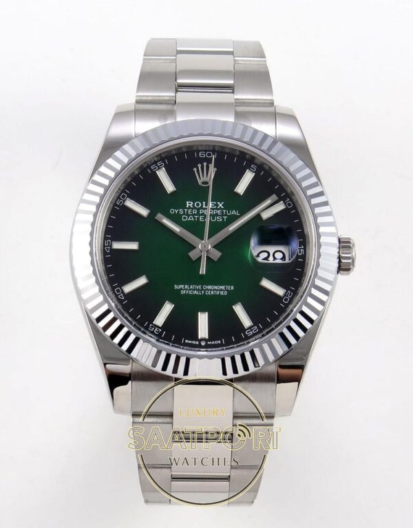 Rolex Datejust 41mm 126334 Ombre Green Fluted Oyster VSF Factory Super Clone ETA karşıdan görünüm
