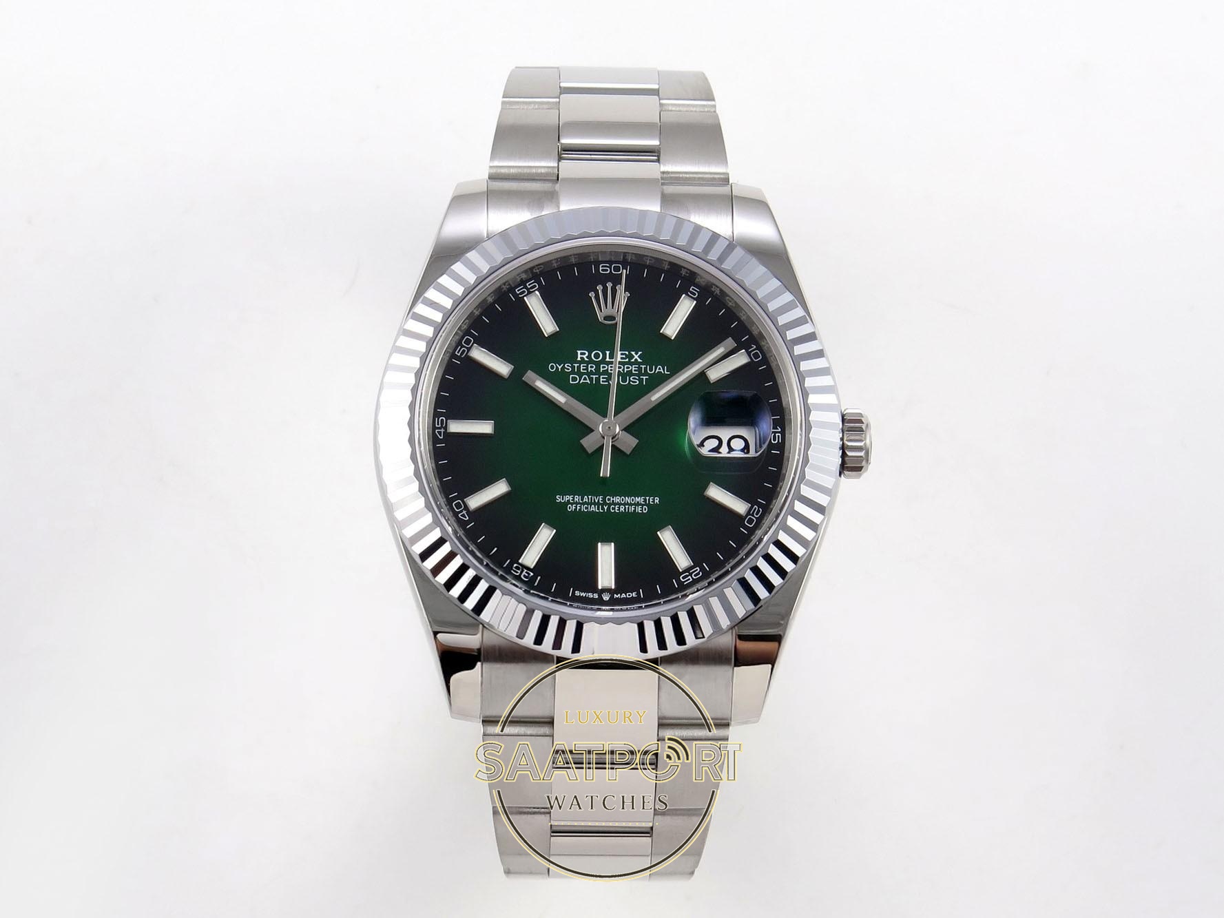 01-3 Rolex Datejust 41mm 126334 Ombre Green Fluted Oyster VSF Factory Super Clone ETA karşıdan görünüm