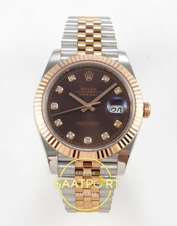 Rolex Datejust 41mm 126331 Brown Diamonds Dial Jubilee VSF V3 Eta Saat karşıdan görünüm