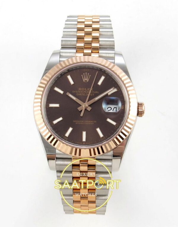 Rolex Datejust 41mm 126331 Brown Stick Dial Jubilee VSF V3 Eta Saat karşıdan görünüm