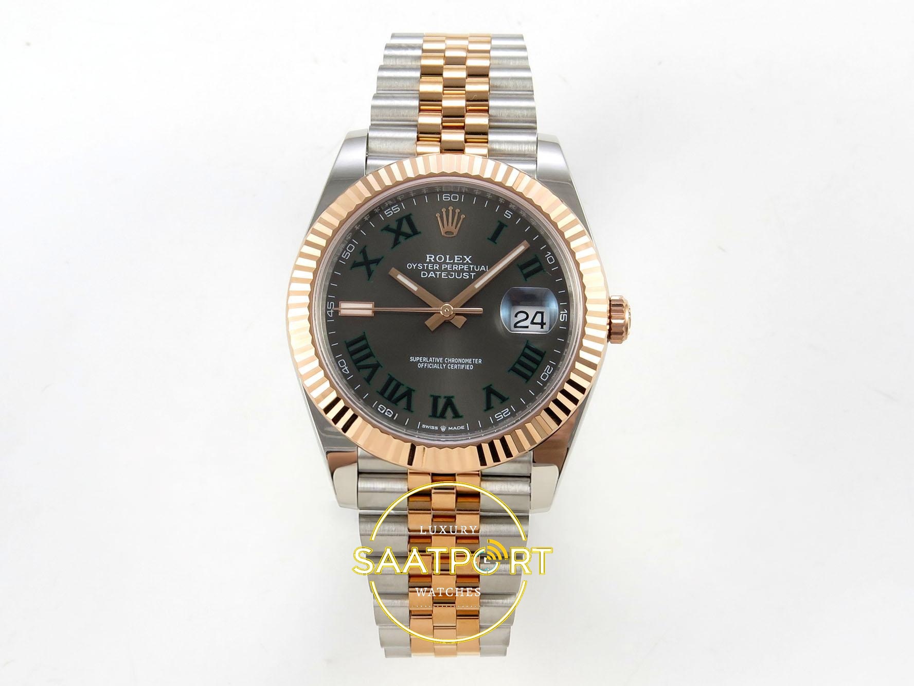 01-34 Rolex Datejust 41mm 126331 Gray Roman Dial Jubilee VSF V3 Eta Saat karşıdan görünüm