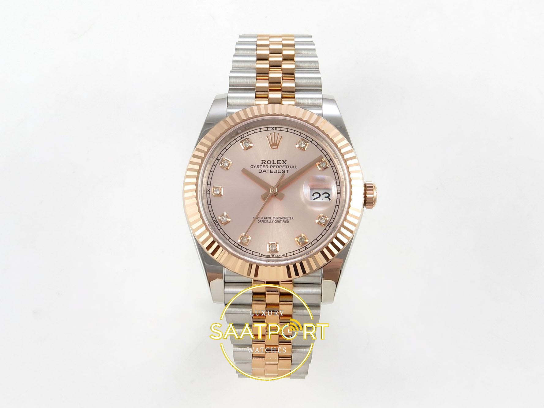 01-35 Rolex Datejust 41mm 126331 RG Diamonds Dial Jubilee VSF V3 Eta Saat karşıdan görünüm