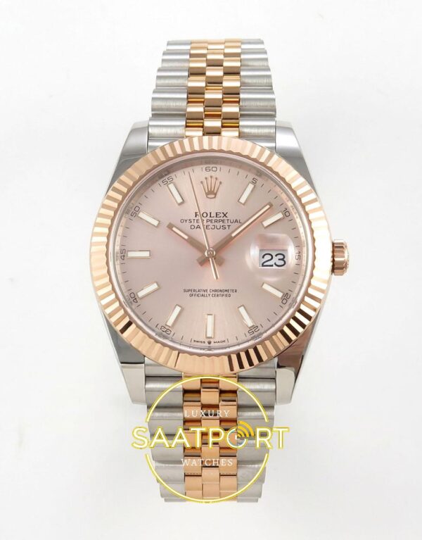 Rolex Datejust 41mm 126331 RG Stick Dial Jubilee VSF V3 Eta Saat karşıdan görünüm