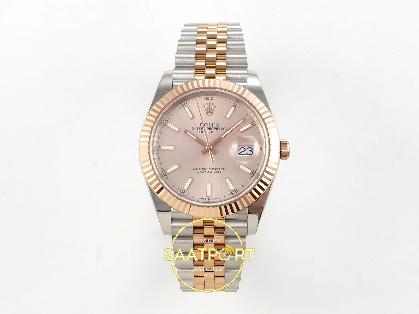 01-36 Rolex Datejust 41mm 126331 RG Stick Dial Jubilee VSF V3 Eta Saat karşıdan görünüm