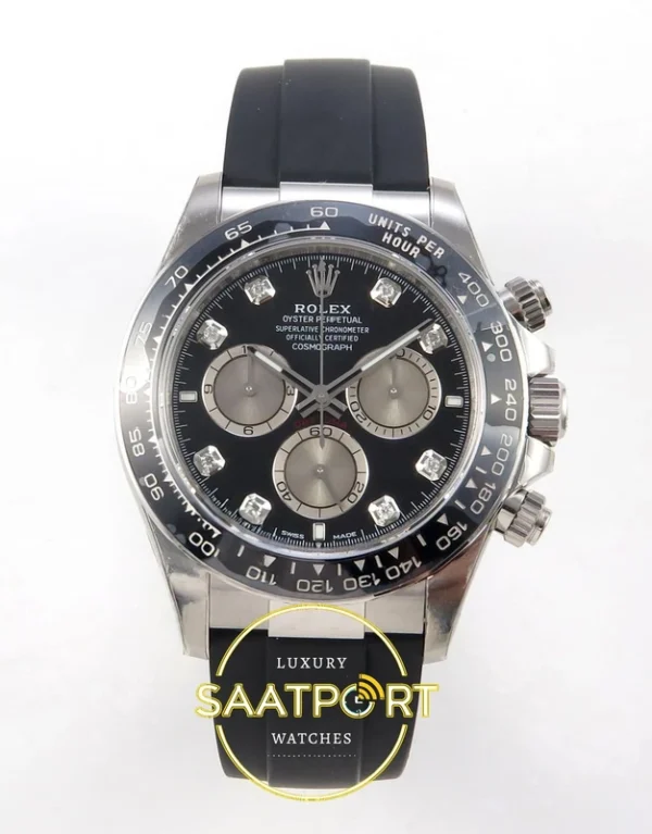 Rolex Daytona 40mm 126519 Black Silver Diamonds VSF V2 Eta Saat karşıdan görünüm