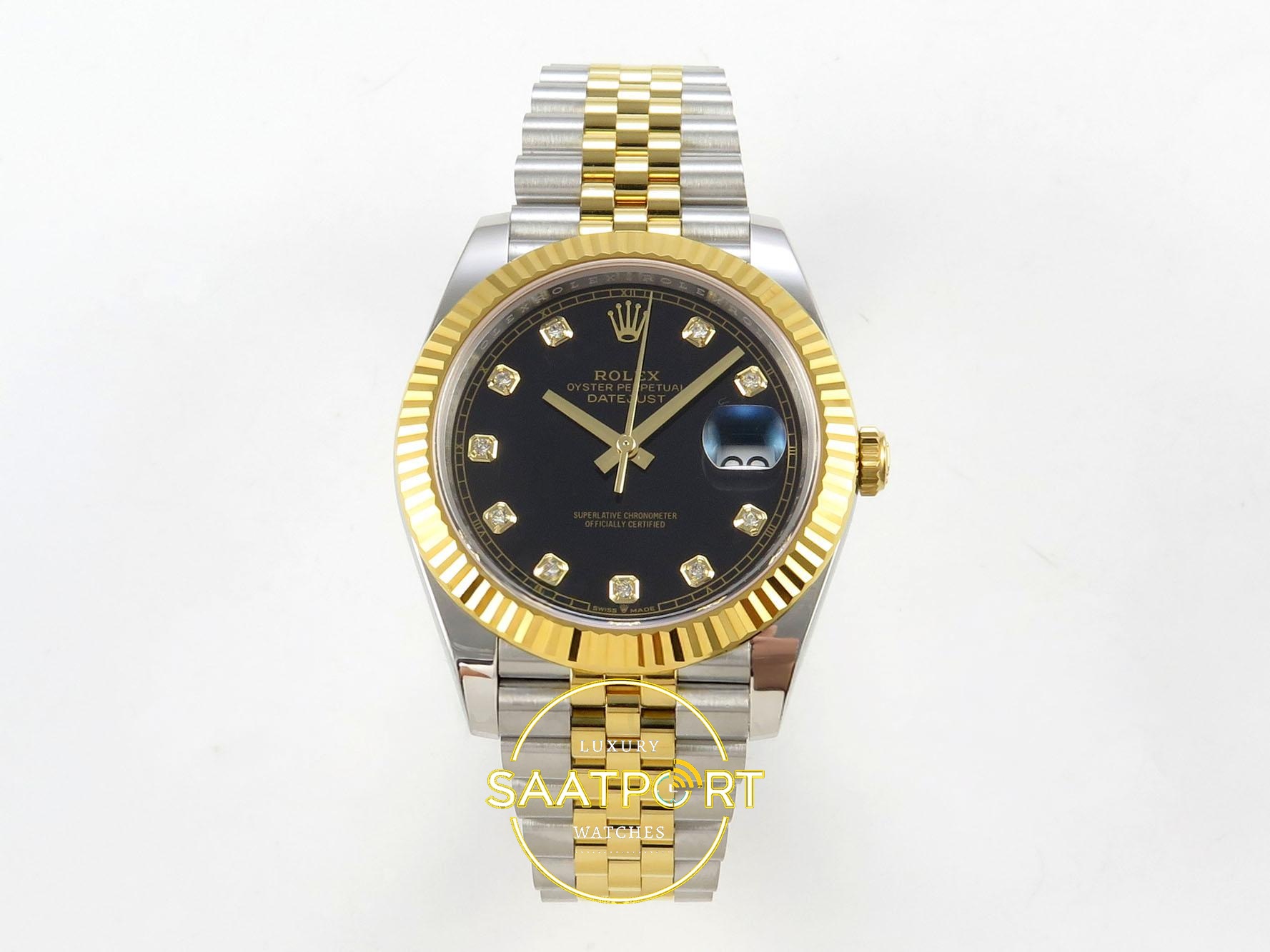 01-37 Rolex Datejust 41mm 126333 Black Diamonds Dial Jubilee VSF V3 Eta Saat karşıdan görünüm