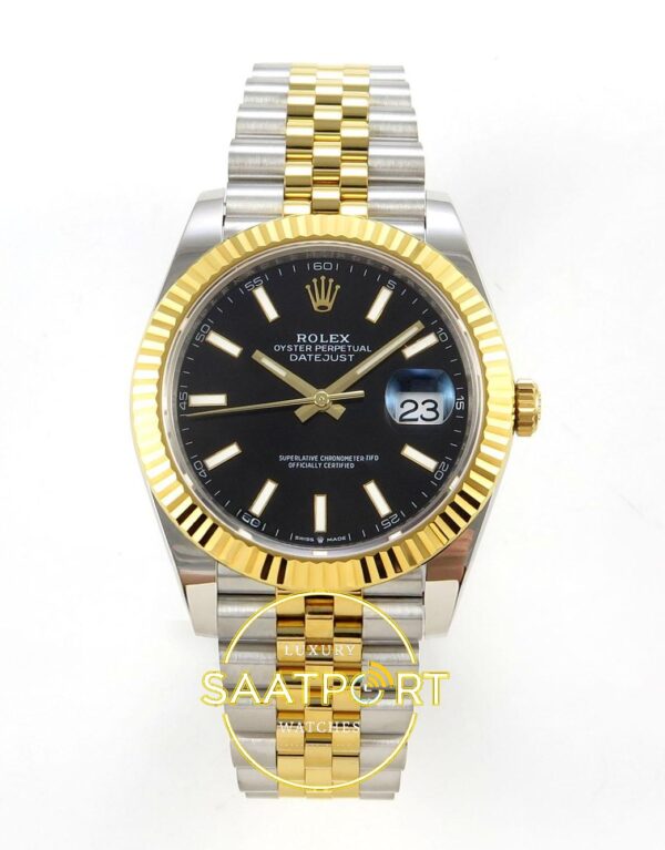 Rolex Datejust 41mm 126333 Black Stick Dial Jubilee VSF V3 Eta Saat karşıdan görünüm
