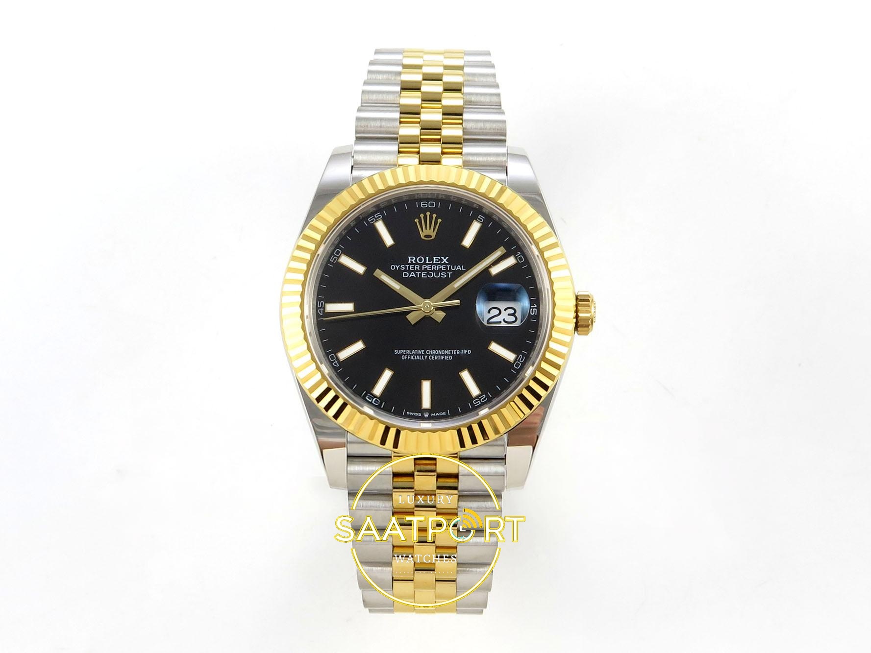 01-38 Rolex Datejust 41mm 126333 Black Stick Dial Jubilee VSF V3 Eta Saat karşıdan görünüm