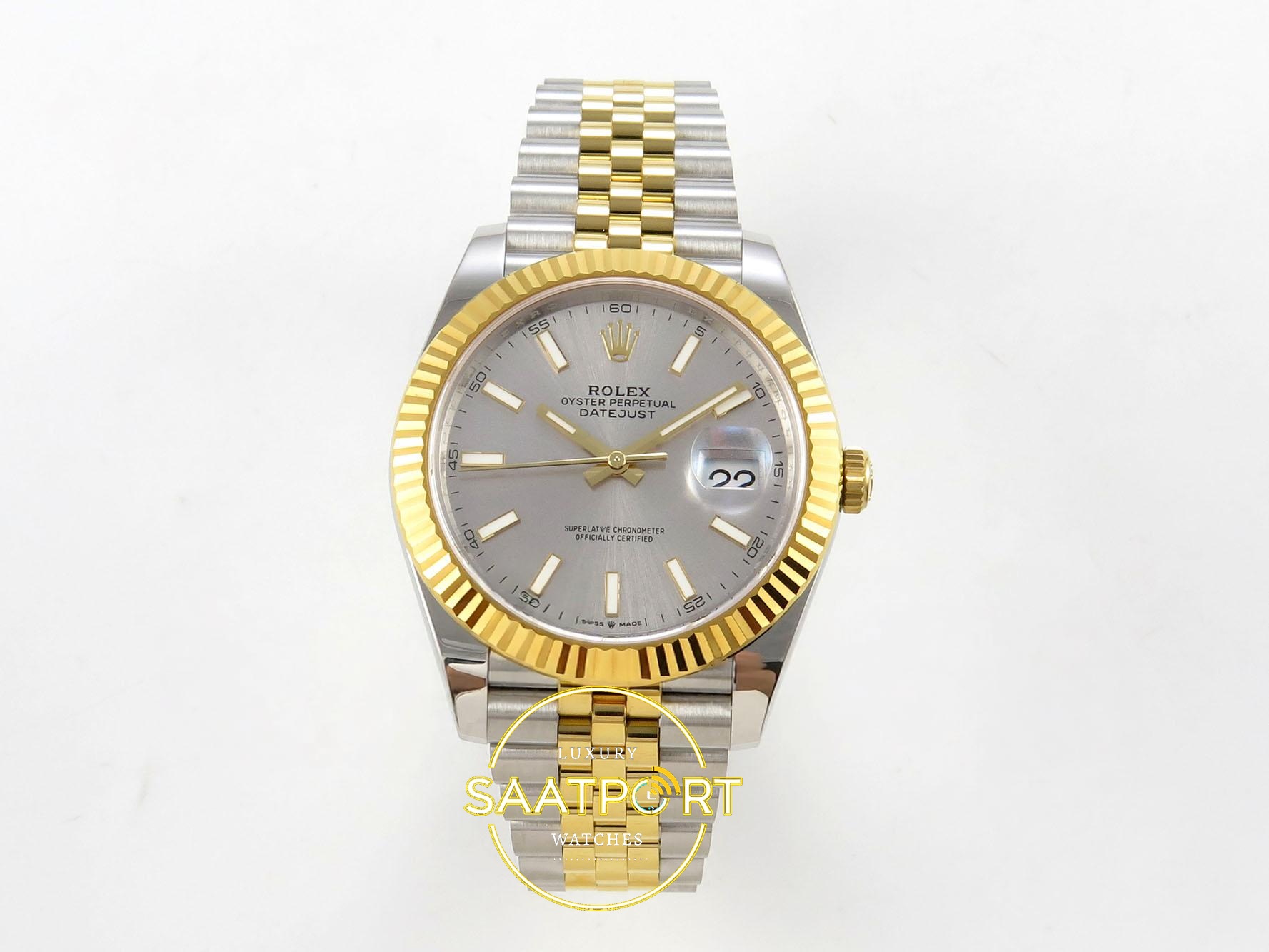01-40 Rolex Datejust 41mm 126333 Silver Stick Dial Jubilee VSF V3 Eta Saat karşıdan görünüm