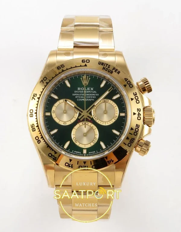 Rolex Daytona 40mm 126508 Green Yellow Gold VSF Factory V2 Eta Saat karşıdan görünüm