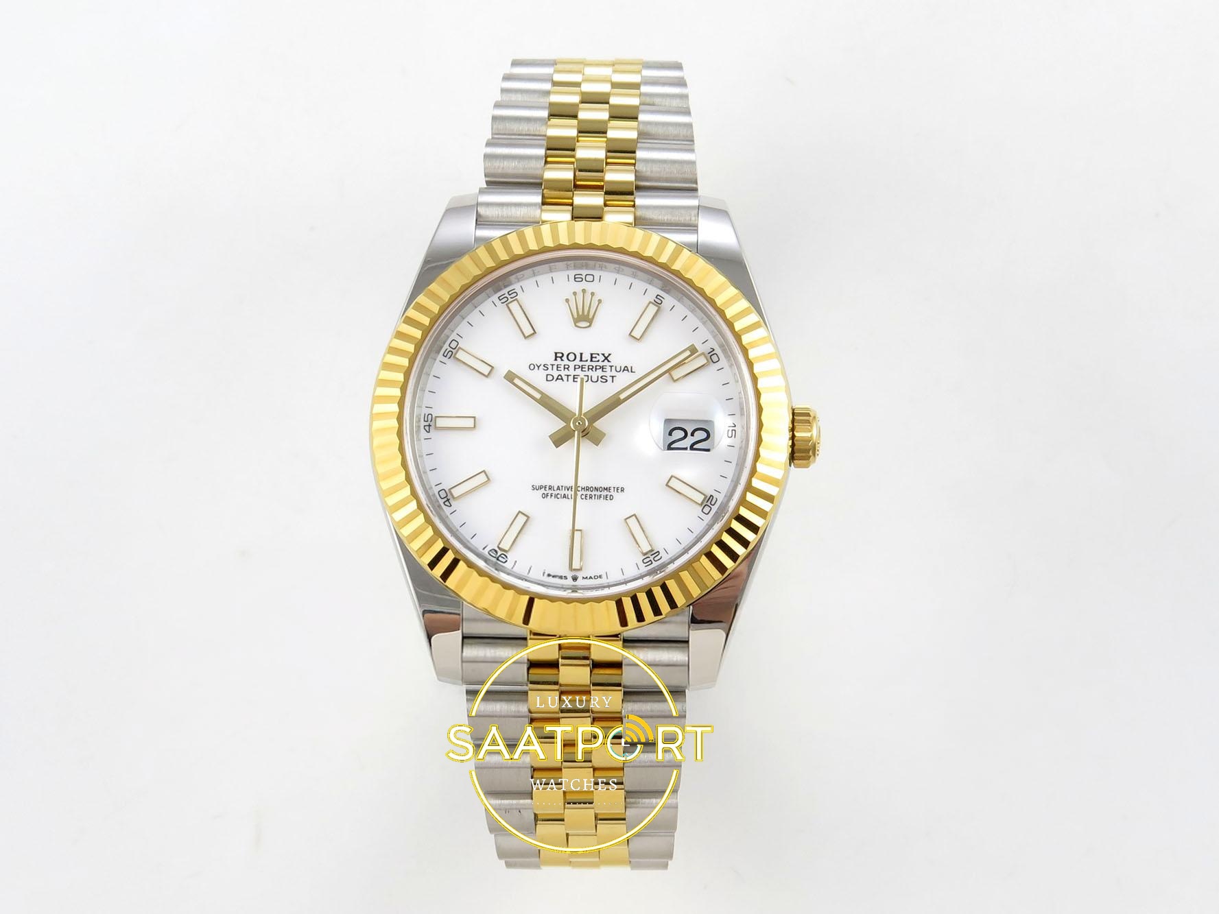 01-41 Rolex Datejust 41mm 126333 White Stick Dial Jubilee VSF V3 Eta Saat karşıdan görünüm