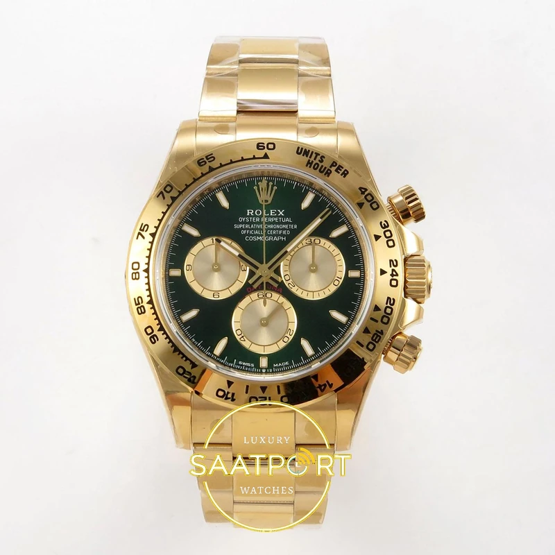 01-41 Rolex Daytona 40mm 126508 Green Yellow Gold VSF Factory V2 Eta Saat karşıdan görünüm