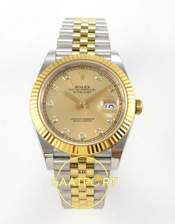 Rolex Datejust 41mm 126333 YG Diamonds Dial Jubilee VSF V3 Eta Saat karşıdan görünüm