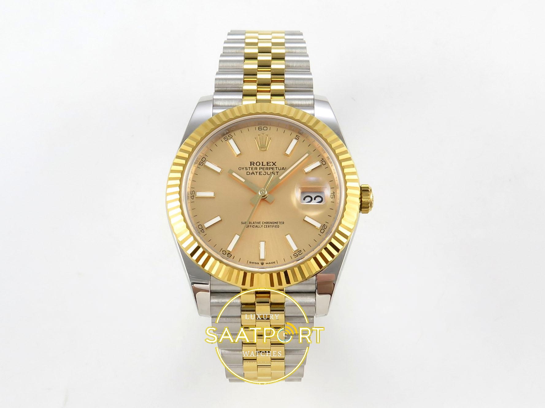 01-43 Rolex Datejust 41mm 126333 YG Stick Dial Jubilee VSF V3 Eta Saat karşıdan görünüm