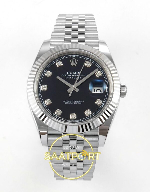 Rolex Datejust 41mm 126334 Black Diamonds Dial Jubilee VSF V3 Eta Saat karşıdan görünüm