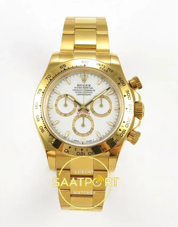 Rolex Daytona 40mm 126508 White Yellow Gold QF Factory Eta Saat karşıdan görünüm