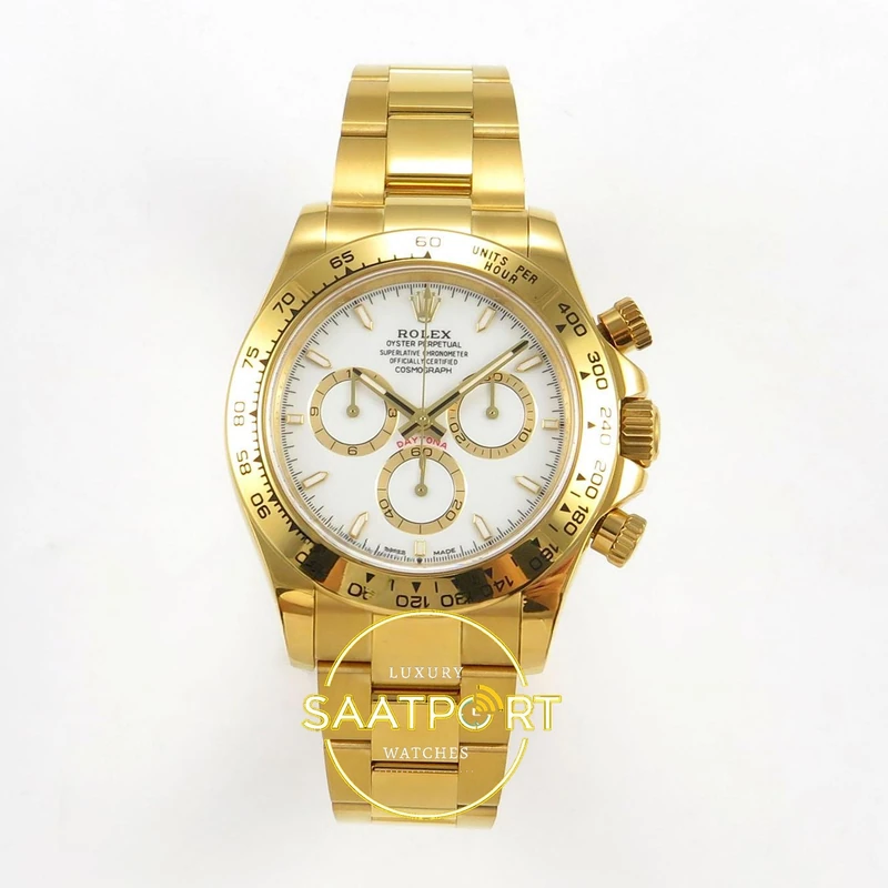 01-44 Rolex Daytona 40mm 126508 White Yellow Gold QF Factory Eta Saat karşıdan görünüm