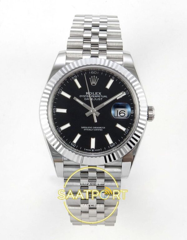 Rolex Datejust 41mm 126334 Black Stick Dial Jubilee VSF V3 Eta Saat karşıdan görünüm