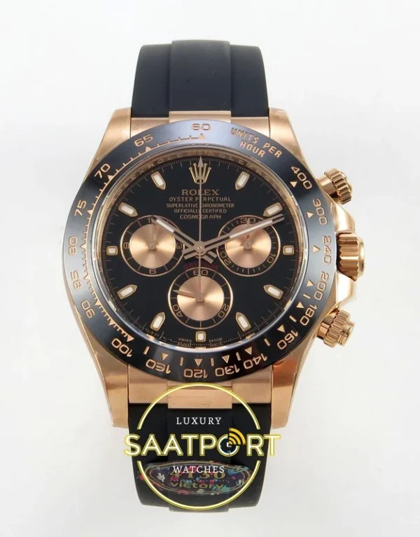 Rolex Daytona 40mm 116515 Black Rose Gold VF Factory Eta Saat karşıdan görünüm