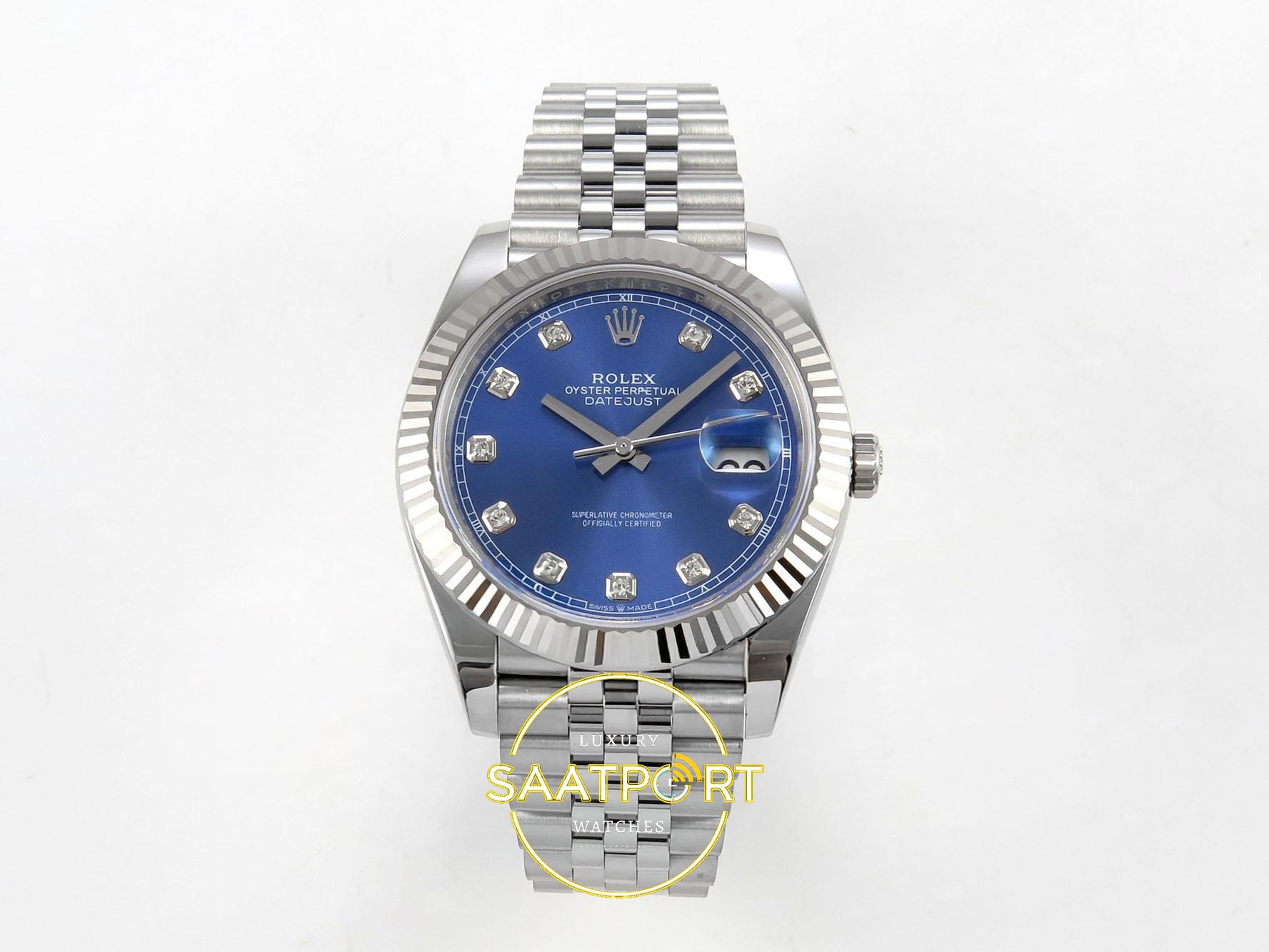 01-46 Rolex Datejust 41mm 126334 Blue Diamonds Dial Jubilee VSF V3 Eta Saat karşıdan görünüm