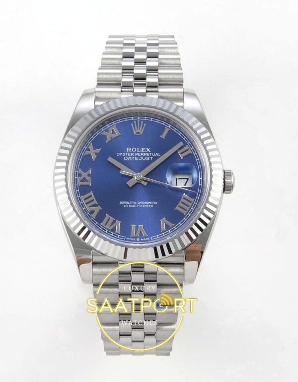 Rolex Datejust 41mm 126334 Blue Roman Dial Jubilee VSF V3 Eta Saat karşıdan görünüm