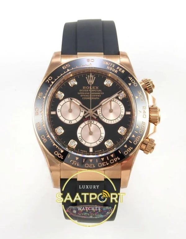 Rolex Daytona 40mm 126515 Black Rose Gold Diamonds VF Factory Eta Saat karşıdan görünüm