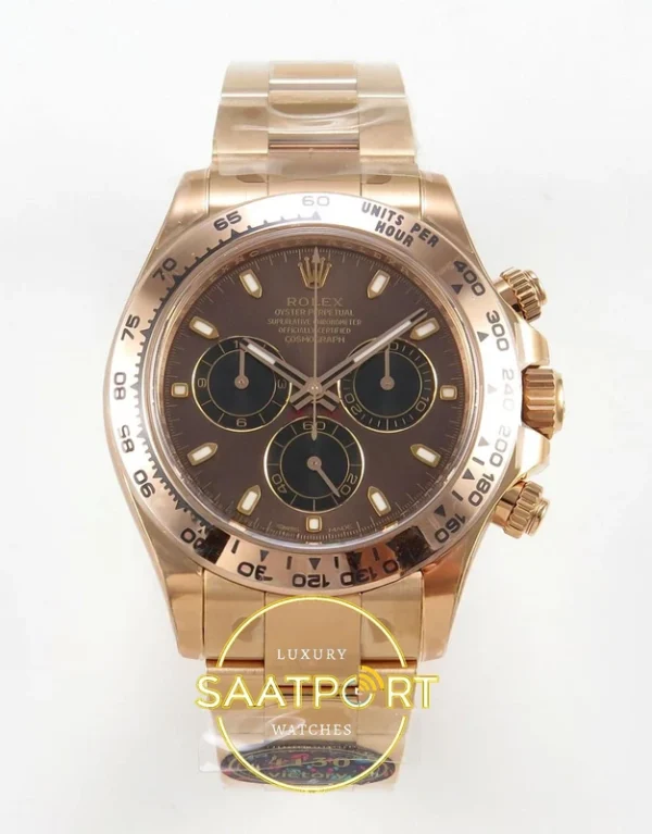 Rolex Daytona 40mm 116505 Brown Rose Gold VF Factory Eta Saat karşıdan görünüm