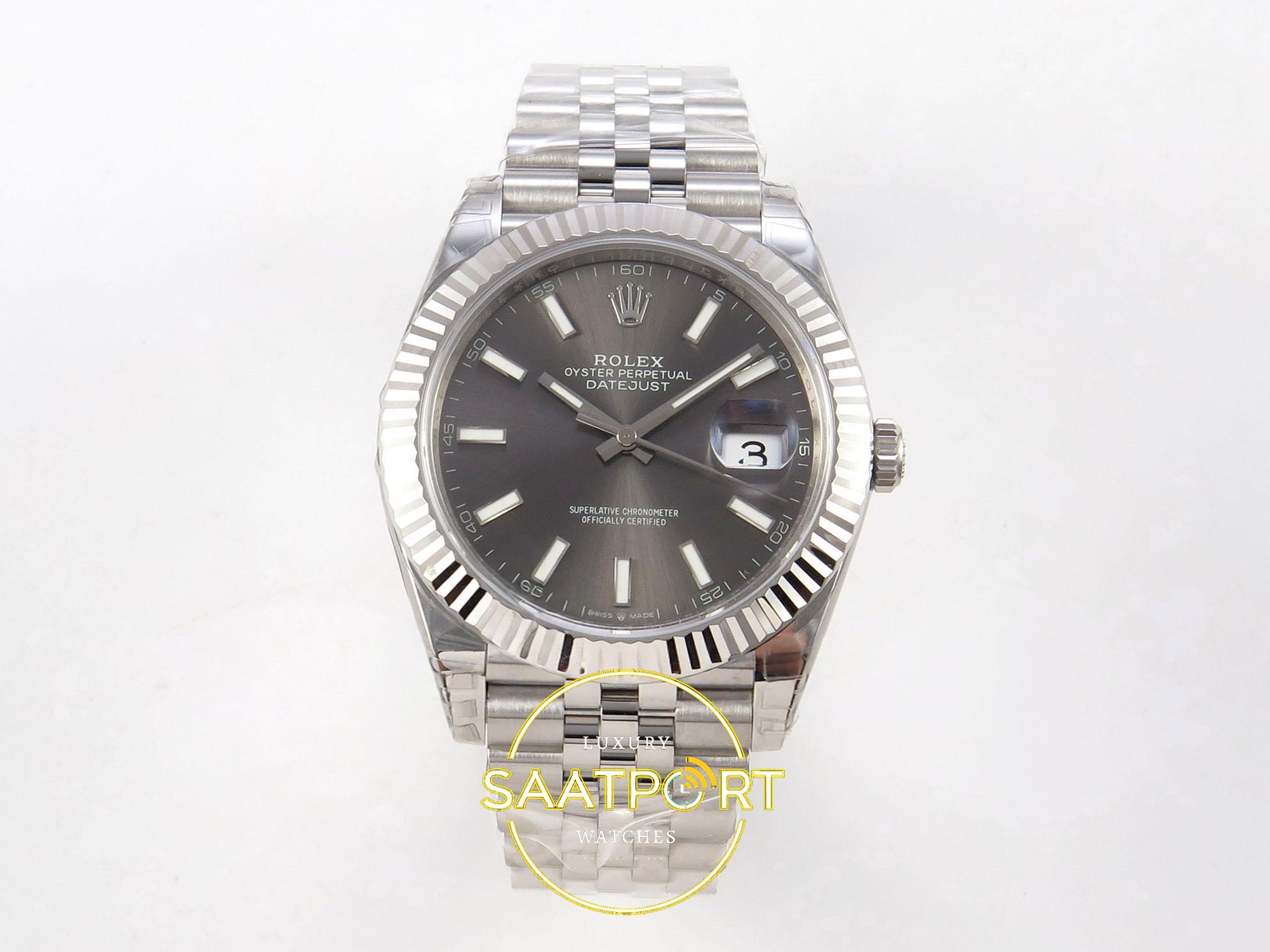 01-51 Rolex Datejust 41mm 126334 Gray Dial Jubilee VSF V3 Eta Saat karşıdan görünüm