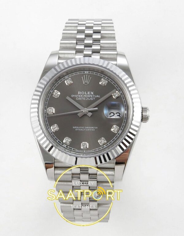 Rolex Datejust 41mm 126334 Gray Diamonds Dial Jubilee VSF V3 Eta Saat karşıdan görünüm