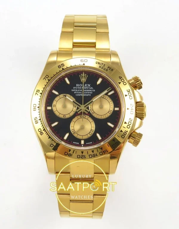 Rolex Daytona 40mm 126508 Black Yellow Gold Subdial QF Factory Eta Saat karşıdan görünüm
