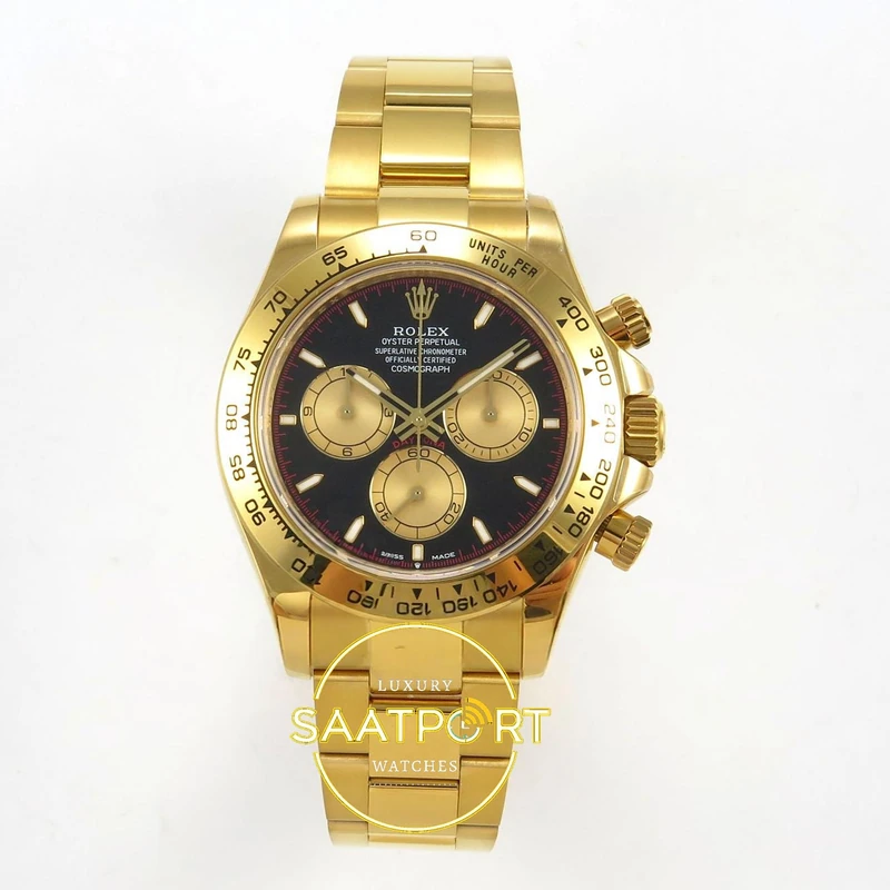 01-52 Rolex Daytona 40mm 126508 Black Yellow Gold Subdial QF Factory Eta Saat karşıdan görünüm
