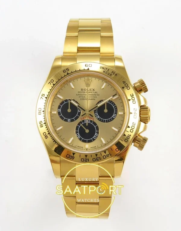 Rolex Daytona 40mm 126508 Yellow Gold Black Yellow Gold QF Factory Eta Saat karşıdan görünüm