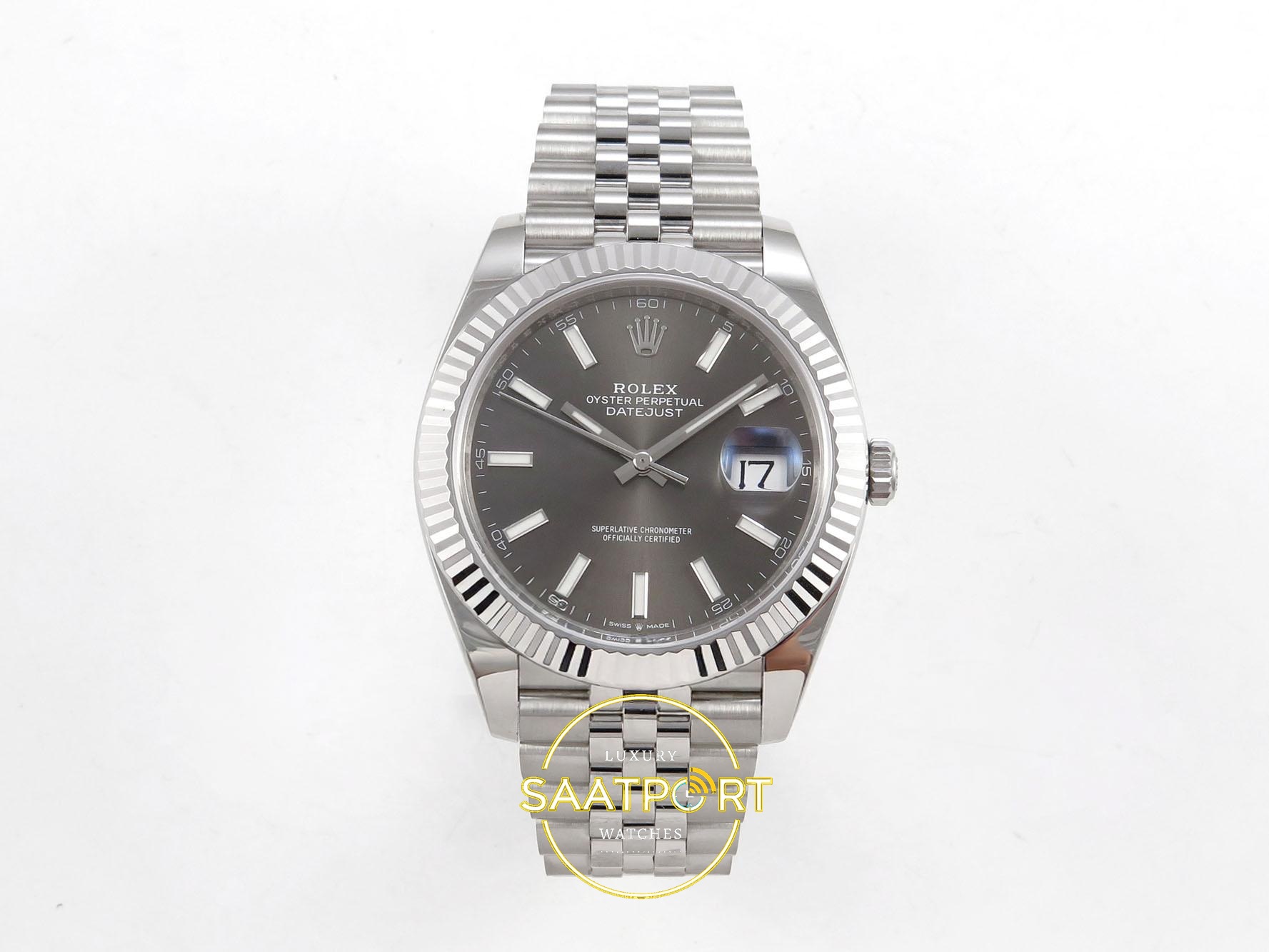 01-53 Rolex Datejust 41mm 126334 Gray Stick Dial Jubilee VSF V3 Eta Saat karşıdan görünüm
