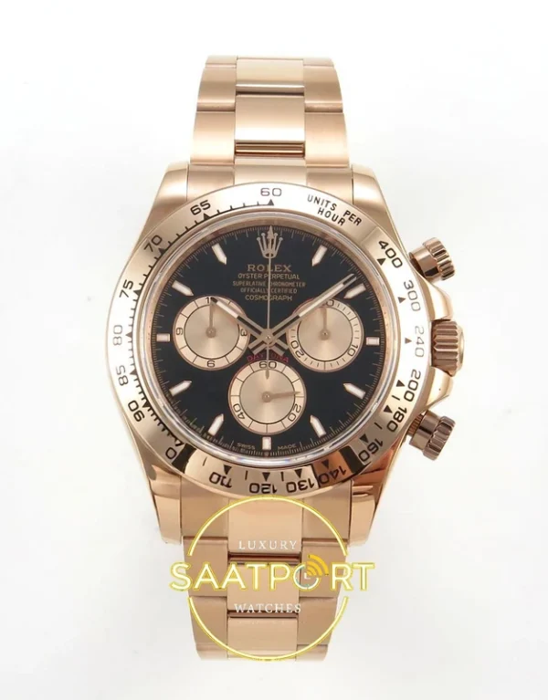 Rolex Daytona 40mm 126505 Black Rose Gold QF Factory Eta Saat karşıdan görünüm