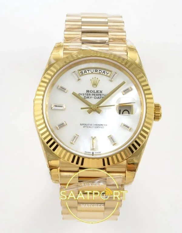 Rolex Day Date 228238 Beyaz Sedef Taşlı 40mm VSF V2 karşıdan görünüm