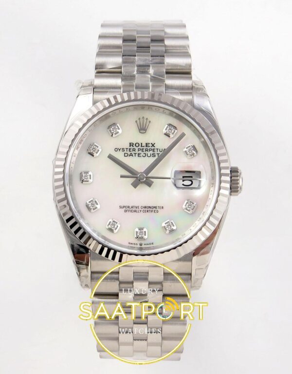 Rolex Datejust 41mm 126334 White MOP Diamonds Dial President VSF V3 Eta Saat karşıdan görünüm