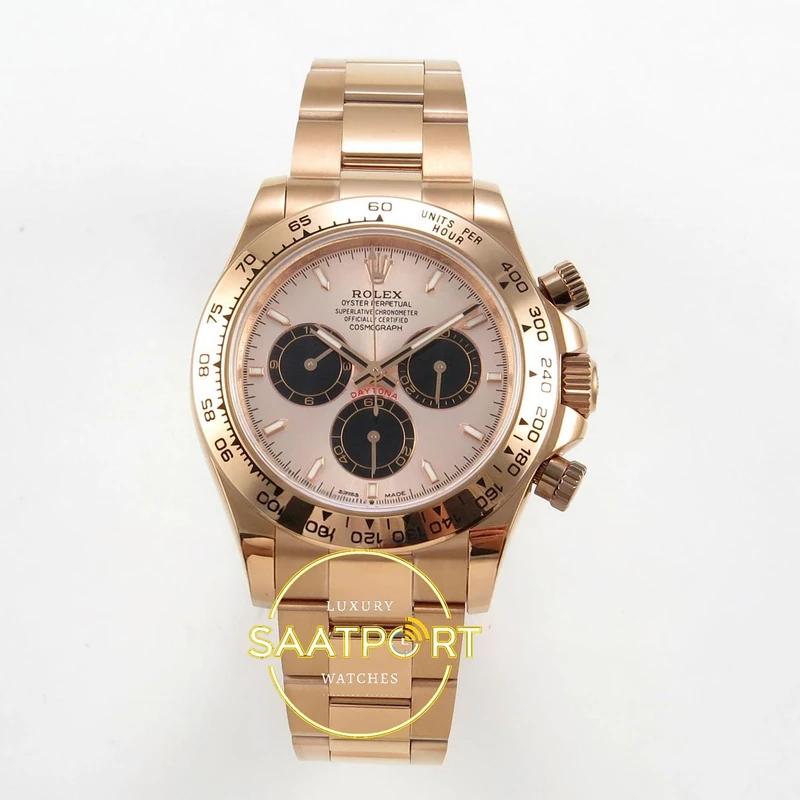 01-60 Rolex Daytona 40mm 126505 Rose Gold Black Rose Gold QF Factory Eta Saat karşıdan görünüm