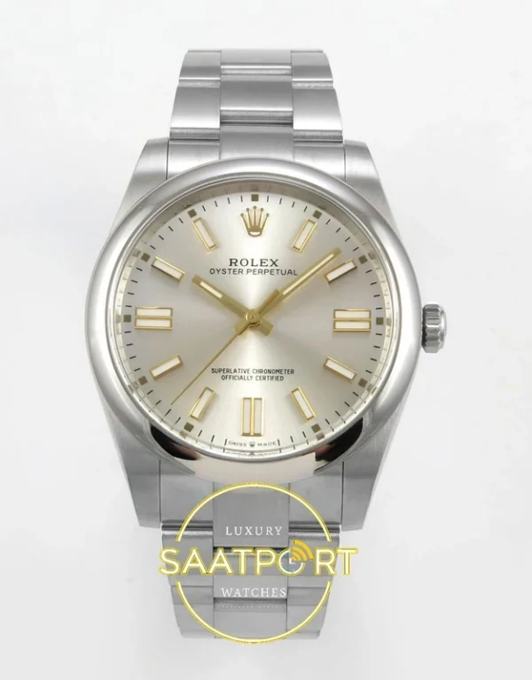 Rolex Oyster Perpetual 41mm 124300 Silver VSF V2 Eta Saat karşıdan görünüm